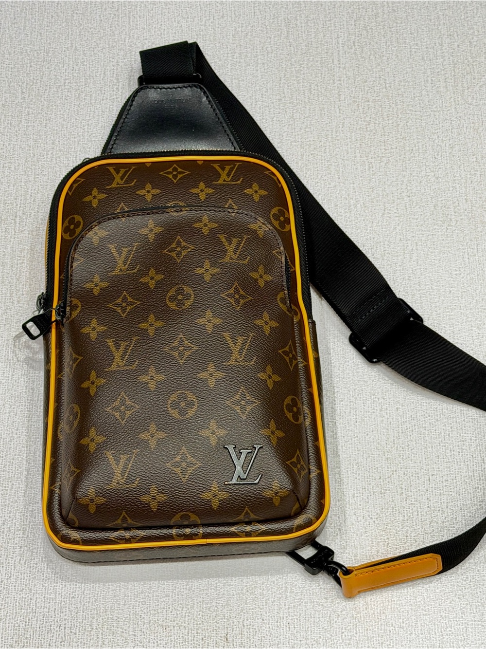 Louis Vuitton Avenue Sling Bag Monogram Macassar Orange Trim Authentic COA 🧡